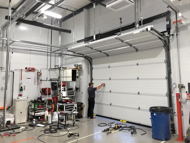 Shelton Garage Door Repair certified technician performing commercial door repair at a Shelton business facility