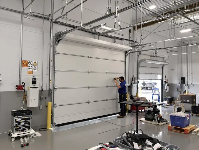 Commercial garage door repair being performed by Shelton Garage Door Repair expert in Shelton