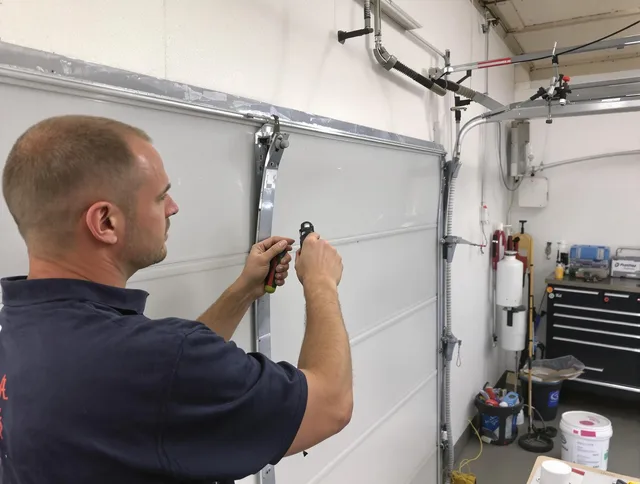 Before and after garage door dent repair by Shelton Garage Door Repair in Shelton