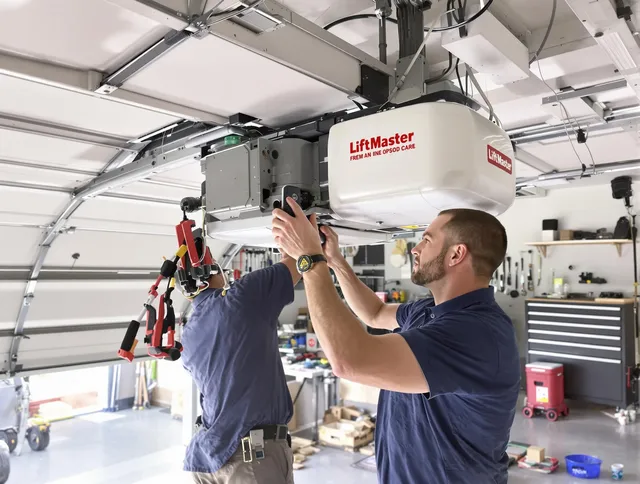 Shelton Garage Door Repair technician performing advanced diagnostics on garage opener in Shelton