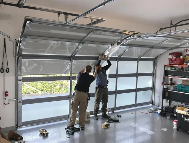Shelton Garage Door Repair expert performing precise panel replacement on Shelton garage door